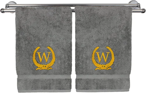 Vista 51 de Toalla de mano con monograma, regalo personalizado, 16 x 30 pulgadas, letra blanca bordada con diseño de corona en toalla negra, extra absorbente
