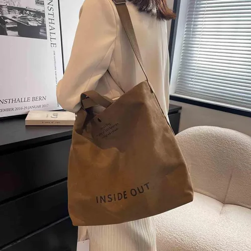Vista 5 de Bolso de mano de lona grande para mujer, bolso de trabajo para hombro, bolso cruzado con asa superior, estilo vintage, estilo grunge, hobo