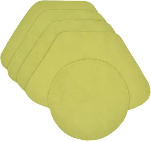 Vista 6 de Juego de dos manteles individuales redondos con cargador jacquard de hojas verde lima