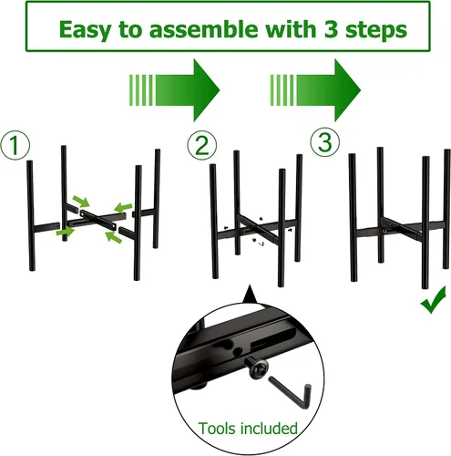 Vista 7 de EKNITEY Soporte ajustable para macetas: soporte de flores moderno para interiores y exteriores, organizador de plantas de metal, soporte para Negro