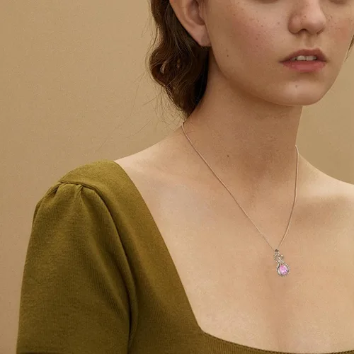 Vista 3 de Collar infinito con colgante de piedra natal de plata de ley 925, joyería para mujer