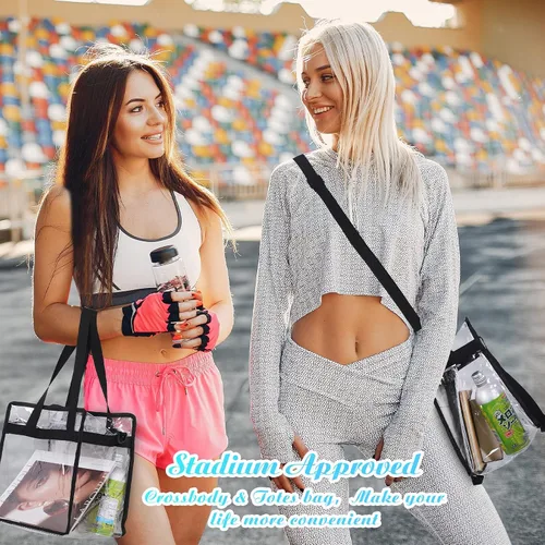 Vista 3 de 6 bolsas transparentes de mano, bolsa de hombro para estadio aprobada por seguridad, cierre de cremallera, 12 x 12 x 6 pulgadas, mujeres adultas
