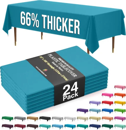 Vista 65 de Exquisite 66% Thicker Premium Plastic Table Cloth Rectangle Table Cover 0.5 Mil 6 Pack Aqua Table Cloth 54 Inch x 108 Inch Disposable Tablecloth