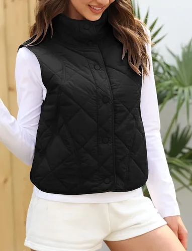 Vista 7 de Veatzaer Chaleco acolchado de gran tamaño para mujer, cuello alto, ligero, sin mangas, con botones