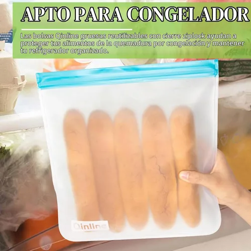 Vista 5 de Bolsas reutilizables para almacenamiento de alimentos, paquete de 10 bolsas para congelador, bolsas de almuerzo extragruesas a prueba de fugas