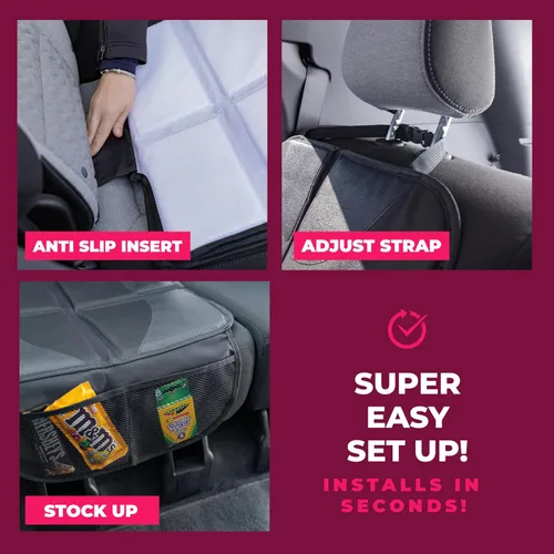 Vista 7 de Todays Kids Protector de asiento de coche, impermeable, con acolchado grueso, 2 bolsillos, ajuste universal, color negro