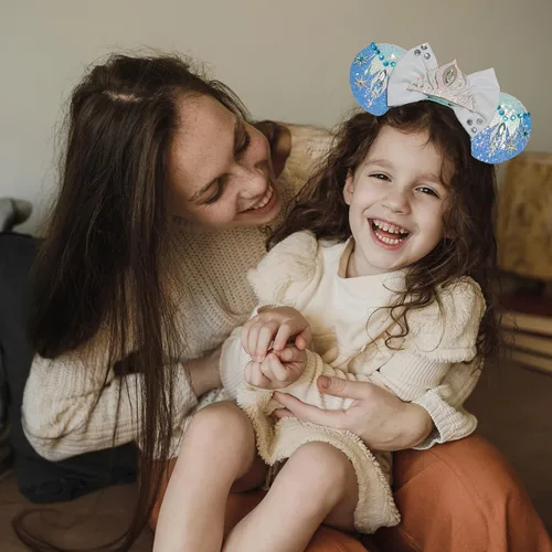 Vista 5 de Diademas de orejas de ratón, diadema de tiara de Elsa de Frozen para niñas, diademas con lazo con purpurina para mujeres y adultos, disfraz