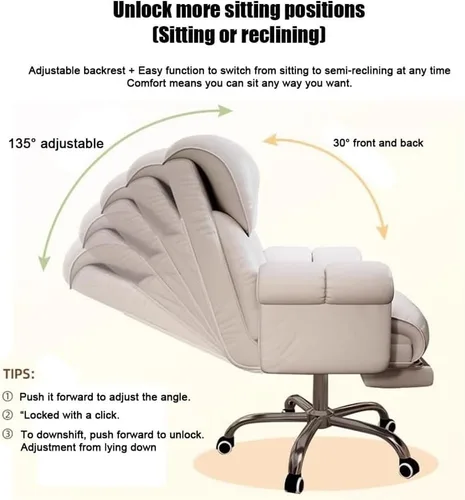 Vista 3 de Big and Tall Heavy Duty Executive Desk Chair 450Lb Capacity High Back Reclining with Footrest Lumbar Support Ergonomic Leather Seating,White-One