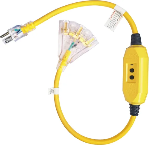 Vista 8 de Cable de extensión GFCI iluminado de 3 pies con 3 tomas de corriente, cable de extensión negro resistente SJTW 12/3 con enchufe a tierra de 3
