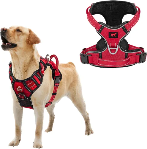 Vista 18 de Tuff Pupper Arnés para perro sin tirones, chaleco resistente para mascotas, clips para correa delantera y trasera, mango de seguridad fuerte