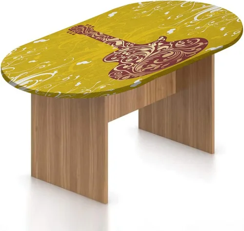 Vista 22 de Mantel ovalado ajustable de poliéster elástico para guitarra, instrumento dibujado a mano, tema de rock and roll, mantel ajustable con estampado