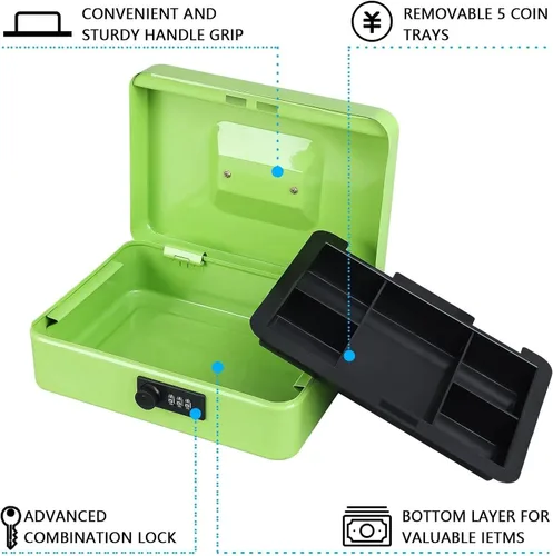 Vista 2 de para KYODOLED Caja de efectivo grande con cerradura de combinación, caja de metal seguro para Stora