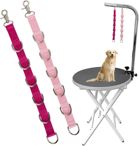 Vista 8 de Lazos de aseo para perros y mascotas, extensión de aseo para perros, 2 PCS correas extensoras para mesa de aseo, 4 anillos en D, lazo para salón