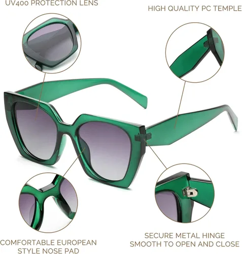 Vista 4 de JOO'RTI Gafas de sol polarizadas de gran tamaño para mujer, diseño de ojo de gato cuadrado grande retro
