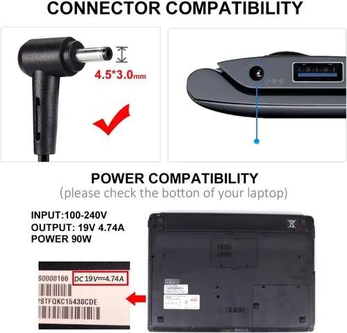 Vista 4 de Cargador Eokoowo de 90 W compatible con cable de alimentación Asus Vivobook ExpertBook 15X 14X 16X 17X M1603Q K1703Z M1703Q D1603Q Y1603C, B1500