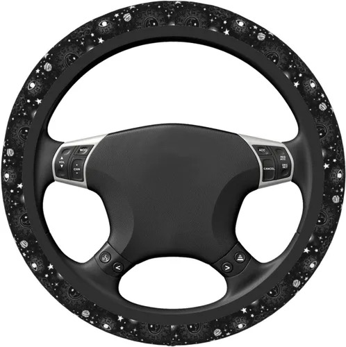 Vista 3 de Funda de volante para auto, universal de 15 pulgadas, de neopreno, con diseño de luna, sol y galaxia espacial, para interior, accesorios de 17