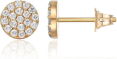 Vista 7 de PAVOI Aretes de plata de ley 925 chapados en oro de 14 quilates para mujer Mini disco de circonita cúbica pavimentada Aretes de oro para mujer
