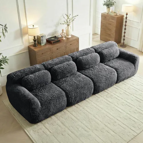 Vista 27 de Sofás de nube sin hueso de 80.4 pulgadas, tela de felpa suave y esponjosa, sofá cama modular con 2 otomanas, sofás de dos plazas de chocolate,