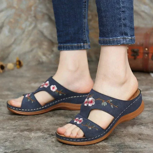 Vista 109 de Ladmiple Sandalias ortopédicas florales de moda 2023 con soporte de arco, zapatillas romanas casuales con puntera abierta