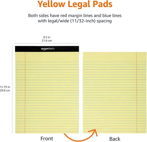 Vista 10 de Amazon Basics Bloc legal de 8.5 x 11.75 pulgadas, color canario, 72 unidades (paquete de 12), 50 hojas por bloc, 6 paquetes por caja