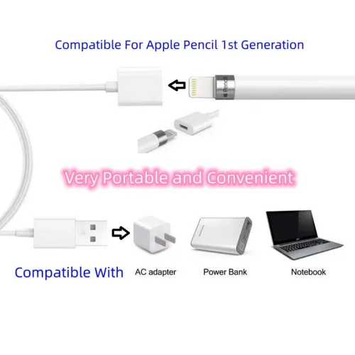 Vista 2 de Adaptador para Apple Pencil 2Pack para Apple Pencil de 1ª generación Carga completa de 20 minutos para Apple Pencil de 1ª generación, cargador