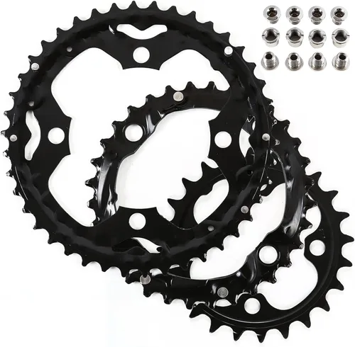 Vista 6 de BUCKLOS 64/104 BCD - Juego de platos para bicicleta con pasador, aleación CNC de acero doble/triple MTB 22T 24T 26T 32T 38T 42T 44T 4 pernos