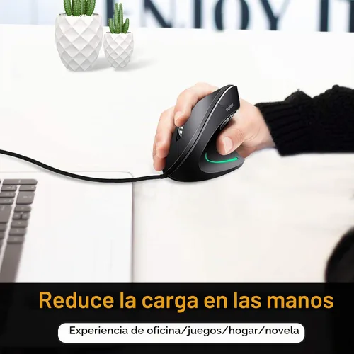 Vista 7 de Ratón vertical con cable, ratón ergonómico óptico con 4 ajustables 800/1200/2000/3200, 5 botones USB para computadora, mejor para manos grandes
