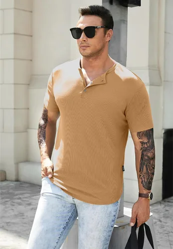 Vista 9 de JMIERR Camisas Henley para hombre con cuello redondo y botones