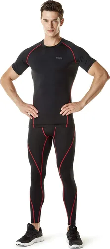 Vista 5 de TSLA Camisas térmicas de compresión de manga corta para hombre, camiseta deportiva deportiva atlética, camiseta para correr con equipo de invierno