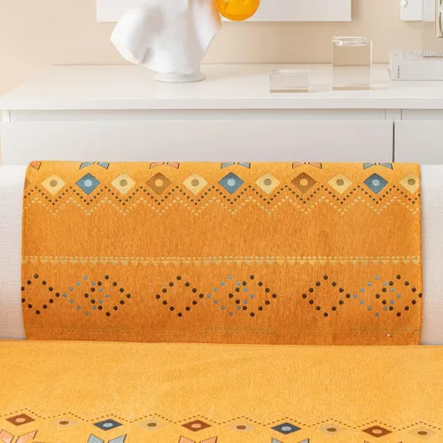 Vista 6 de Funda de sofá de chenilla para sofá modular, diseño geométrico bohemio y jacquard antideslizante, protector de muebles para niños, perros y Naranja