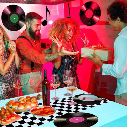 Vista 6 de Oudain Decoraciones y suministros para fiestas temáticas de los años 50, suministros de fiesta de cumpleaños de automóvil, manteles individuales