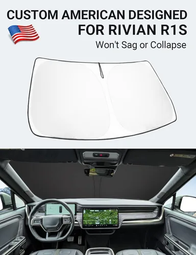 Vista 2 de Proadsy Parasol para parabrisas Rivian R1S 2022-2025 2026 de 4 capas plegable, protector de parasol frontal que bloquea los rayos UV, mantiene