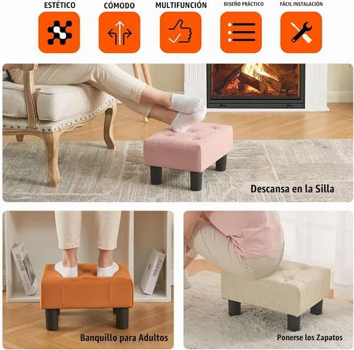 Vista 6 de BRIAN & DANY Taburete pequeño para pies, taburetes de lino con patas, reposapiés pequeño estable para sala de estar, beige