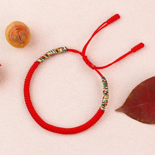 Vista 21 de Pulseras tibetanas hechas a mano con cuerda roja para él y ella, pulsera de la amistad, pulsera de la amistad, hilo negro y rojo para protección