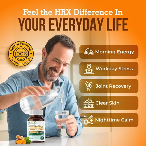 Vista 5 de Suplemento de cúrcuma Hrx- Suplemento inmunológico, suplemento de refuerzo del metabolismo para las articulaciones con curcumina de cúrcuma