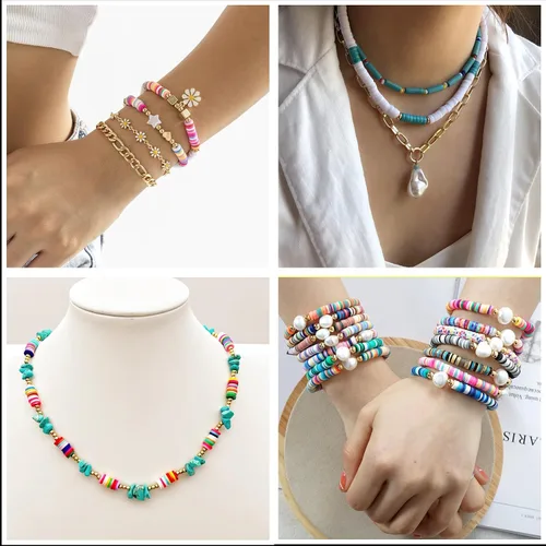 Vista 6 de Cuentas de arcilla polimérica negra, cuentas Heishi de 0.236 in para joyería, pulseras, collares, 1000