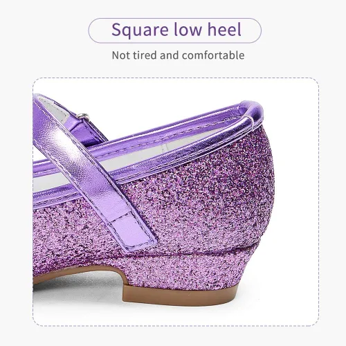 Vista 5 de Stelle - Zapatos de vestir para niñas pequeñas, zapatos de princesa con purpurina y flores, tacón bajo estilo Mary Jane, ideales para fiestas y bodas