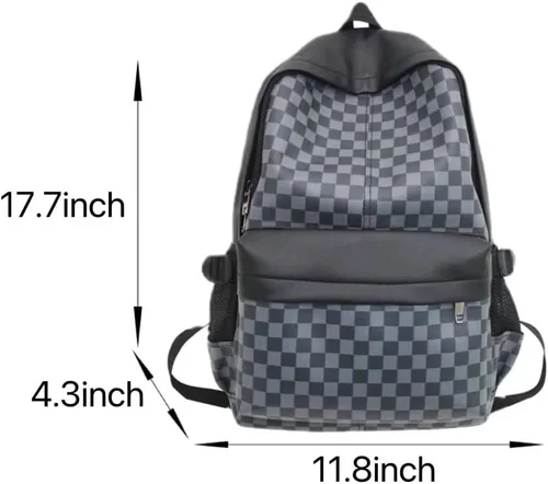 Vista 2 de Mochila estética a cuadros para mujeres y hombres, mochila vintage de piel sintética para laptop, Y2K, a cuadros, Alt Emo, casual