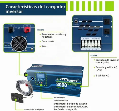 Vista 3 de ExpertPower Kit de energía solar de 2.5KWH 12V LiFePO4 12V 100Ah, paneles solares mono de 400 W, controlador de carga solar MPPT de 30 A, cargador