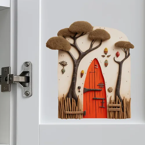 Vista 4 de African Village Savannah Tree House Decor - Adhesivo de pared para puerta de hadas
