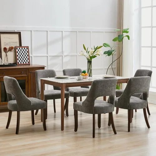 Vista 21 de UVV Juego de 2 sillas de comedor de madera, sillas de comedor modernas de mediados de siglo tapizadas en tela para cocina y comedor, silla de cena