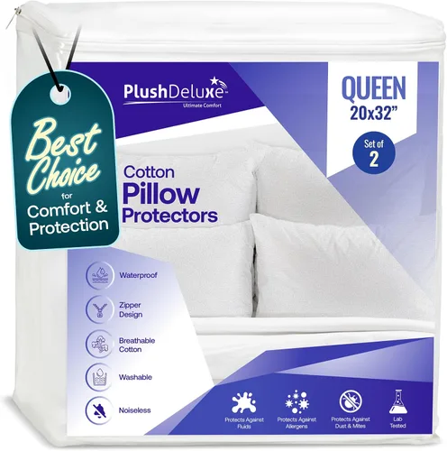 Vista 9 de Juego de 2 protectores de almohada impermeables de alta calidad, tamaño estándar de 20 x 28 pulgadas, funda de almohada con cremallera hecha