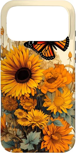 Vista 22 de Vintage Sunflower and Monarch Butterfly Case for iPhone 17