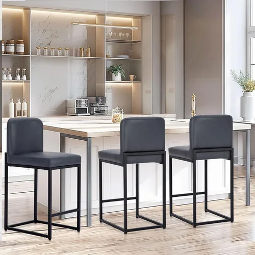 Vista 39 de Sophia & William Taburete de bar negro, altura de mostrador de 24 pulgadas con respaldo, sillas de bar modernas de piel sintética para cocina, 1