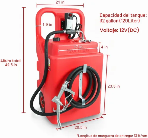 Vista 4 de Tanque de combustible portátil de 32 galones y 120 litros con bomba diésel de 12 V