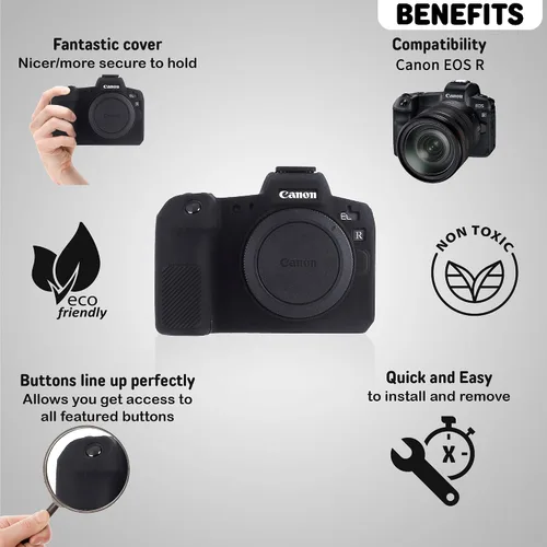 Vista 2 de Funda de cámara para Canon EOS R - Funda protectora de silicona DSLR, jaula desmontable, a prueba de golpes, a prueba de polvo (negro)