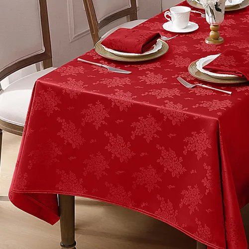 Vista 14 de Romanstile Mantel rectangular de jacquard, resistente al agua, elegante, con patrón floral de rosa damasco, mantel decorativo de poliéster lavable
