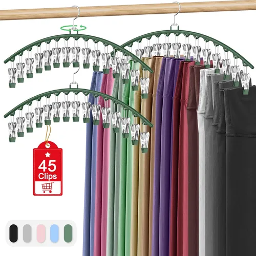 Vista 11 de Paquete de 3 organizadores de leggings para colgar en el armario, perchas para pantalones con clips con capacidad para 45 leggings, pantalones