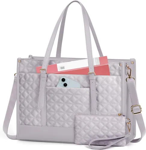 Vista 11 de IGOLUMON Bolsa para Laptop para Mujeres de 15.6 Pulgadas de Cuero Vegano Bolsa de Trabajo Tipo Tote Acolchada Maletín para Mujeres Bolsas de Laptop