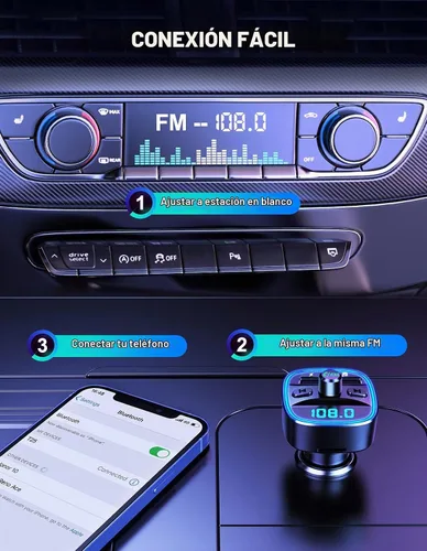 Vista 5 de Comsoon - Transmisor FM Bluetooth para auto, adaptador Bluetooth para auto, para música MP3, transmisión FM o llamadas con manos libres, con dos